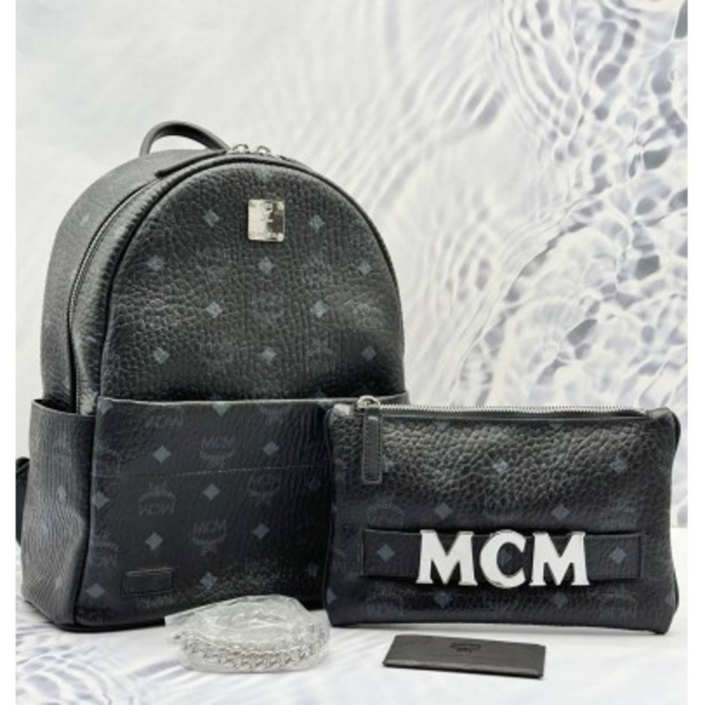 MCM Black and Gray Backpack with Wallet